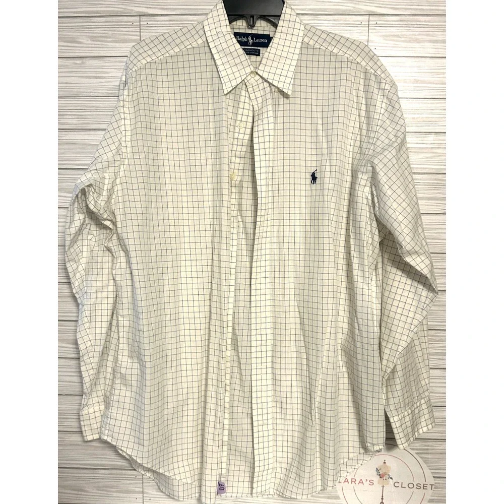 Ralph Lauren Long Sleeve Yarmouth Men's‎ Size 16  1/2 34/35 Yellow Checkered
